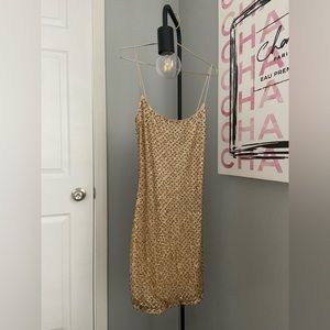 Oh Polly Drop a Glint Embellished Mini Dress in Gold